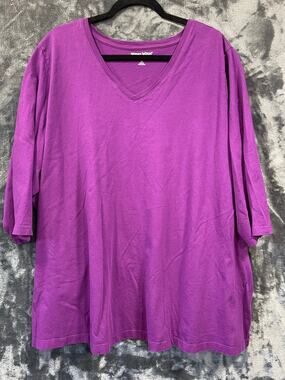 Woman Within Plum Purple 3/4 Sleeve V Neck Cotton Tunic Plus Size 3X 30/32 NWOT